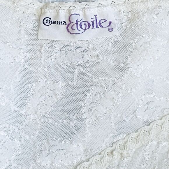 Vintage Cinema Etoile Long White Stretch Lace Bodice Nightgown Nylon Size Large - Picture 4 of 12